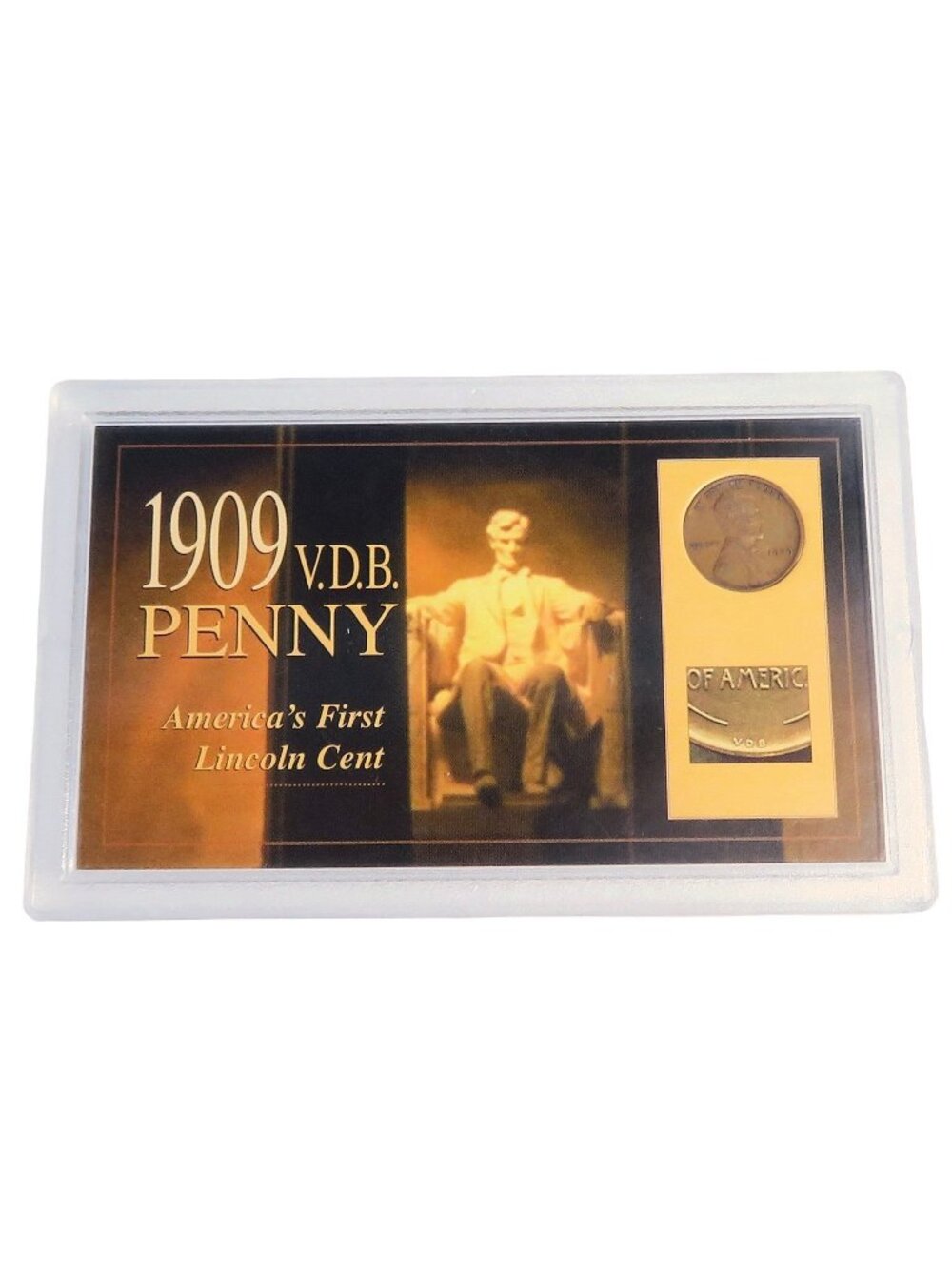 1909 VDB America's 1st Lincoln Cent The American Historic Society w/Display Case